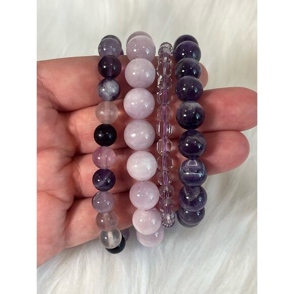 Crystal Bracelet Stack | Amethyst, Faceted Clear Quartz, Kunzite, Dream Amethyst - Picture 4 of 5